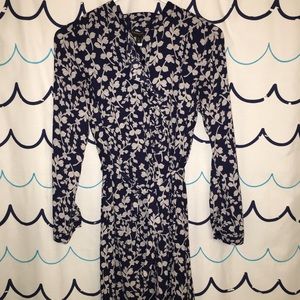 Navy and tan flowered knee length dress
